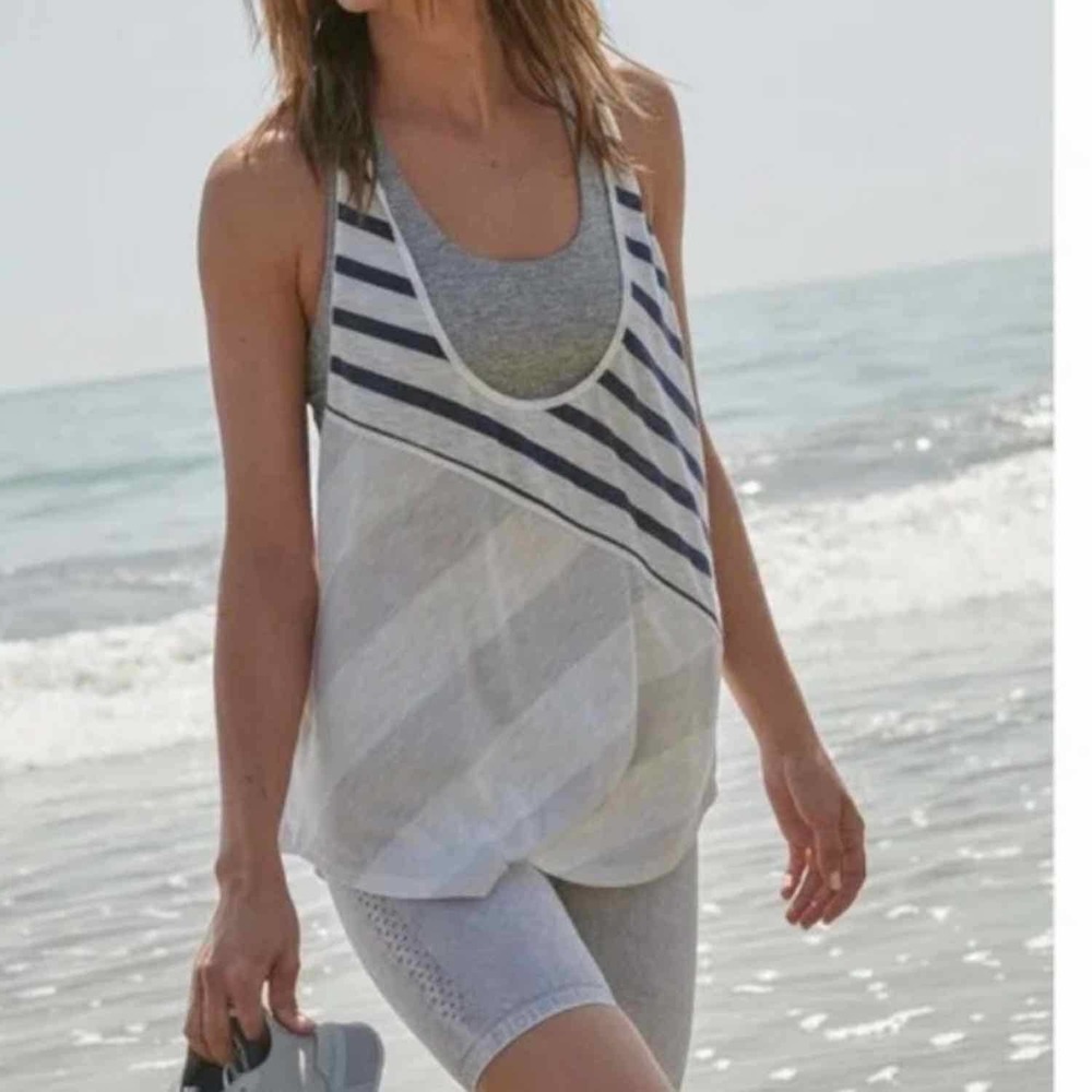Free People Keep Rolling Tank Brushed Sail Combo Ivory Blue Size Medium